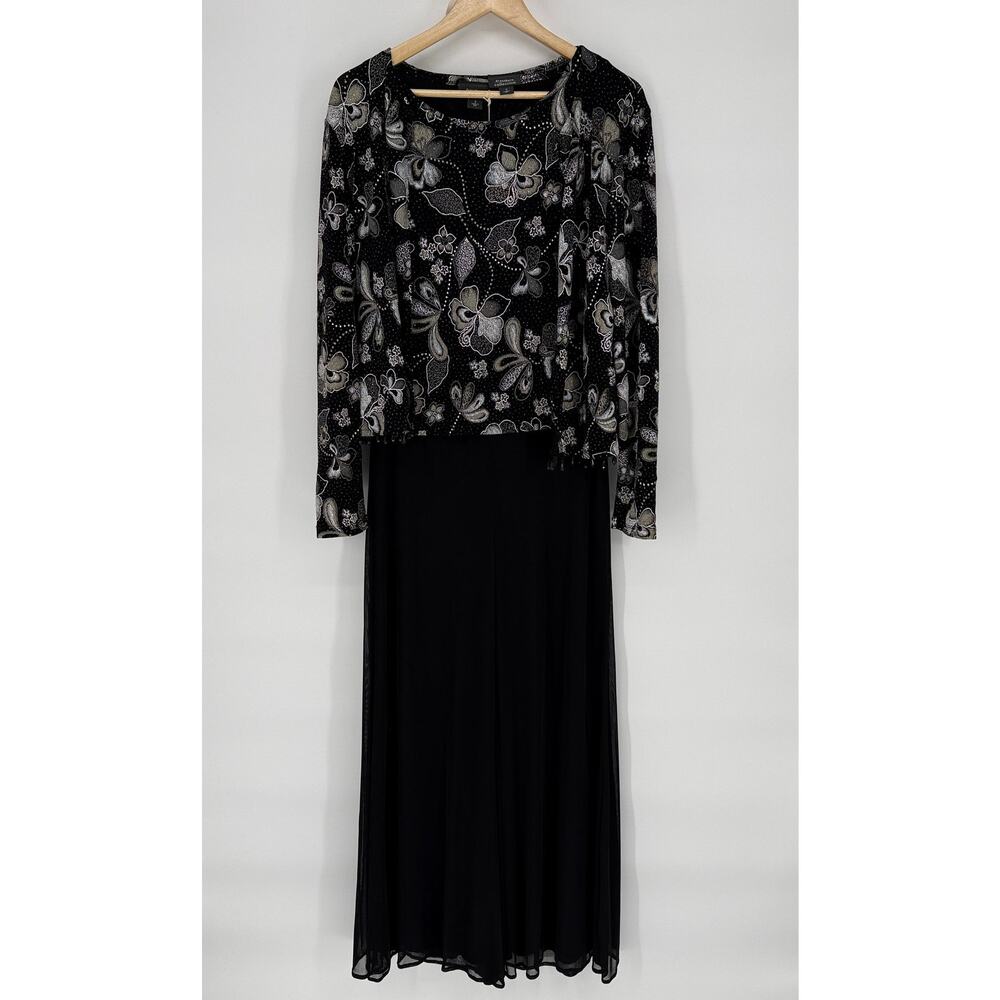 VTG 1990s Dressbarn 3-Piece Black Floral Glitter Pants‎ Set Cardigan Tank S / PS